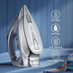 IRONDAY Steam Iron for Clothes Rapid Heating, 1700W Iron Burst of Steam, Non-Stick Ceramic Soleplate, Auto shutoff, Anti-Drip, Self-Cleaning, 10.14oz Water Tank Ironing Clothes for All Fabrics, Grey