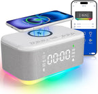 Bluetooth Alarm Clock Radio Bedroom, Digital Dual Alarm Clock Bedroom, Up to 10 Alarms Clock Night Light Speaker App/Button Control FM Charge Snooze Adjustable Brightness Dim 12/24H, Grey