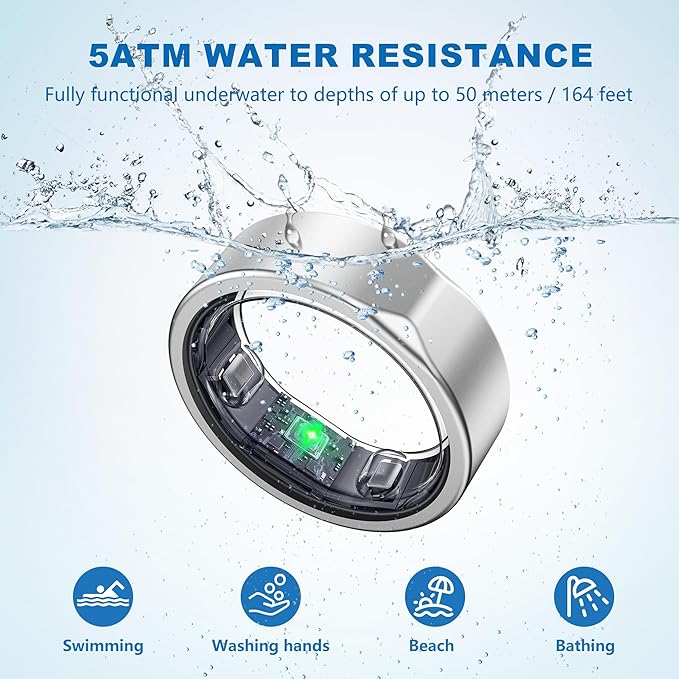Smart Ring for Women Men, Valentine's Day Gifts, Minimalist Fitness Ring with Heart Rate, Stress, Sleep, Step, Calorie Tracking, 5ATM Waterproof for iPhone and Android,No Subscription (Silver, 8)