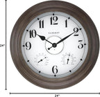 CLXEAST 24 Inch LED Illuminated Outdoor Clocks Waterproof with Thermometer & Hygrometer, Large Lighted Metal Wall Clock with Smart Night Light Sensor,Grey Oak Finish,House Warming Gifts New Home
