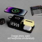 FJHBL Multi-Functional Wireless Charger with Clock -HT309(White), Alarm, Color-Switchable Night Light, 15W Wireless Charging, Compatible with Almost All Qi-Enabled Phones, Watches, and Earbuds.