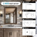 Retro Copper Effect Framed Wall Mirror, 24x36 Rectangle Mirror, Anti-desilvering Tempered Glass, Sustainable&Sturdy Frame, Anti-Rust, HD Reflection &3min Fast Setup for Bathroom Living Room