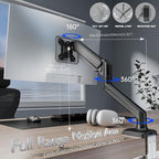 Single Monitor Arm Desk Mount，Gas Spring Monitors Arm for 17-32 inch Screens,Adjustable Computer Monitors Stand up to 4.4 to 19.8 lbs,Vesa Mount with Clamp and Grommet Base, VESA 75 & 100mm