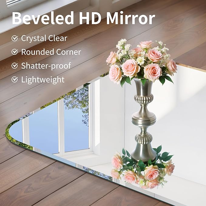 CILIBER Beveled Mirror 30"x30", Square Frameless Bathroom Mirror Rounded Corner, Framless Vanity Mirror Shatterproof Tempered Glass Lightweight Design for Bedroom Living Room Entryway