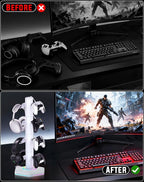 Kytok RGB Controller Holder for PS5/PS4/Xbox/Switch, Headphone Stand with 2 USB Charging Ports and Type-C and Headphone Jack, Headset Holder with Cable Organizer, Controller Stand for Desk, 4 Tiers