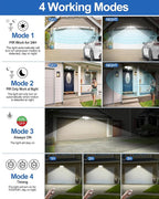 CLY 42W LED Security Lights Motion Sensor Light, 3600LM 5000K, IP66 Waterproof Outdoor Flood Lights, Adjustable Brightness 3 Head Floodlight Remote Control 4 Modes for Garage Yard Eave -White