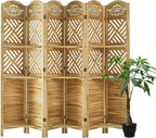Svimi Room Divider with Shelves, 68.9inch Wood Carved and Louvered Wall Divider Freestanding, 6 Panels Folding Partition Screen for Bedroom Home Office (Natural)