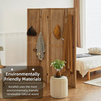Asnefeli Pegboard Display Room Divider with 16 Hooks, 4 Panel 5.6Ft Wood Room Divider Folding Privacy Screen, Portable Freestanding Wall Organizer for Retail Craft Art Display Board, Natural