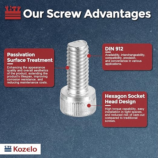 Kozelo 40pcs Socket Head Cap Screws - [M6-1 x 14mm] 304 Stainless Steel Allen Socket Drive for Electrical Motor 3D Printing Fan Engine Replacement Use, Silver