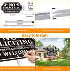 No Soliciting Sign for House, No Soliciting Signs for Front Door with Long Stake, Heavy Duty Aluminum Yard Signs UV Protected Weather Resistant and Easy Install for Lawns Garden (14x7 inches Black)