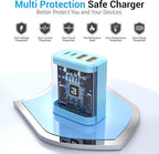TT&C USB C Block 40W, 4 Ports Wall Plug Fast Charging Block, PD+QC Multiport Power Adapter USB C Charger Type C for iPhone 17, 17 Air, 17 Pro, 17 Pro Max, 16,15,14,13,12, Galaxy Phones (Blue 1Pack)
