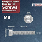 Kozelo 12pcs Socket Head Cap Screws - [M8-1.25 x 45mm] 304 Stainless Steel Allen Socket Drive for Electrical Motor 3D Printing Fan Engine Replacement Use, Silver