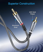 BlueRigger RCA Cable, 15FT (2RCA Male to 2RCA Stereo Audio Cable, Braided, Gold Plated, Subwoofer)- Compatible with Home Theater, Amplifier, Hi-Fi System, HDTV, Car Audio, Turntable, Receiver, Speaker