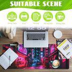 Eflxamz Desk Mat,Japanese Anime Neon Street Desk Pad,Anime City Large Gaming Mouse Pad for Desk,Extended Big Computer Keyboard Mouse Pad with Non-Slip Base and Stitched Edge,31.5"x11.8"