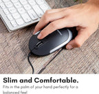 Macally Silent Wired Mouse - Slim & Compact USB Mouse for Apple Mac or Windows PC Laptop/Desktop - Designed with Optical Sensor & DPI Switch - Simple & Comfortable Wired Computer Mice (Space Gray)