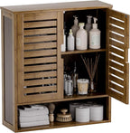 SMIBUY Bathroom Cabinet Wall Mounted, Bamboo Over-The-Toilet Storage Organizer, Space Saver Medicine Cabinet with 2 Door and Adjustable Shelves (Walnut)