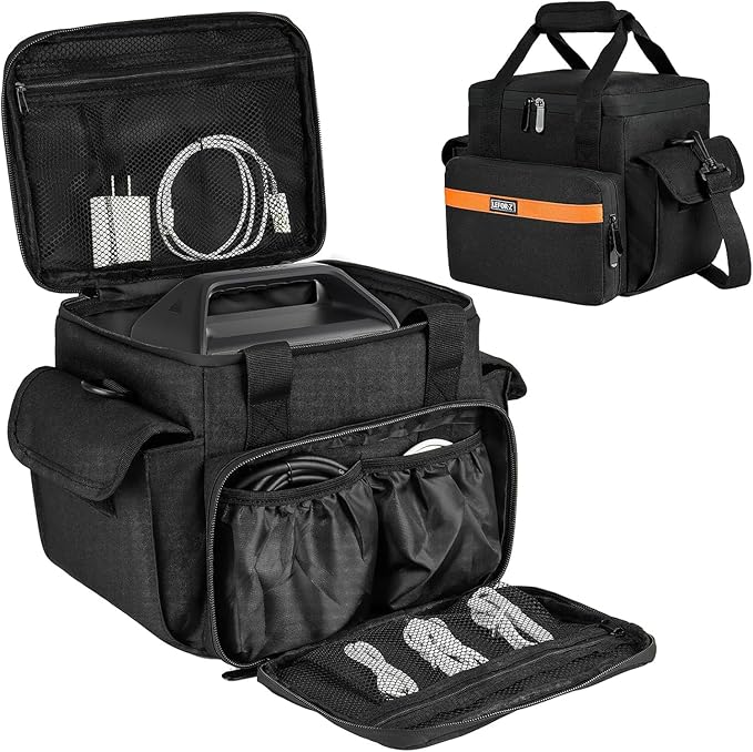 Carrying Case Compatible with Jackery Explorer 240/300/160/GOLABS R300/Anker 521 Portable Power Station,Waterproof Travel Storage Bag with Multiple Pockets for Charging Cable and Accessories(Bag Only)