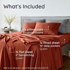 Bambaw 100% Viscose Derived from Bamboo Sheets Queen Size Set – 4pcs Cooling Sheets Queen, Luxury Bedding, Soft & Breathable, Deep Pocket Fits Up to 16'' Mattresses (Terracotta)