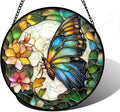 DASTOLL Stained Glass Window Hanging, Butterfly Flower Sun Catchers Diamond Glass Panel Hangings Insect Suncatcher Decor for Birthday for Women, Men, Wife, Aunt, and Mom 9.8 in