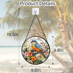 DASTOLL Stained Glass Window Hanging, Blue Bird Pink Flower Suncatcher Diamond Glass Panel Bird Sun Catchers Decor for Birthday for Women, Men, Wife, Aunt, and Mom 9.8 in