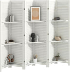 HOMCOM Room Divider, 6 Panel 67" Tall Wood Privacy Screen with 3 Display Shelves, and Folding Storage for Bedroom or Home Office, White