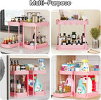 Ukeetap 2 Pack Multi-Purpose Pull-Out Storage Organizers, Under Sink Organizers and Storage for Bathroom & Kitchen, Under Cabinet Organizers and storage, 14.8 Inch, Pink