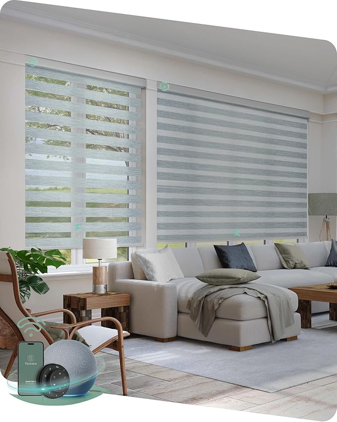 Yoolax Motorized Blinds with Remote, Electric Zebra Blinds for Indoor Windows, Room Darkening Smart Shades with Voice Control, Compatible with Alexa Google Home, APP Control, 41" W x 72" H, Grey