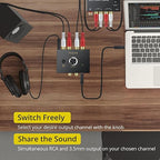 PROZOR 3.5mm & RCA Bi-Directional Audio Switch, 2-in-1-Out / 1-in-2-Out Passive Splitter with Volume Knob & Mute Button, Stereo L/R Audio Switcher Selector Box for Headphones, Amplifiers, Speakers