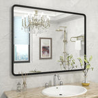 40x30 Inch Black Matte Framed Mirror for Bathroom, Rounded Rectangle Mirror, Bathroom Vanity Mirror for Wall, Anti-Rust, Shatterproof (Horizontal/Vertical)