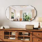 GLASHOM Beveled Edge Frameless Bathroom Mirror, Oval Wall Mirror for Over Sink, 20" x 40" Modern Decorative Vanity Mirror for Bedroom, Living Room,Entryway, Hanging Mirror Horizontal or Vertical