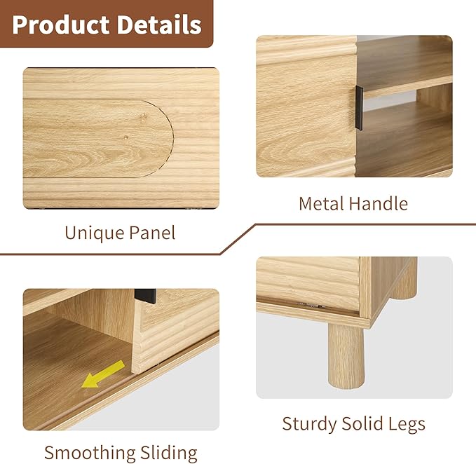 Bifins 63inch Wood TV Stand for Televisions up to 70 Inches,Mid Century Modern Entertainment Center TV Console Table with Storage and Shelf for Living Room Bedroom (Natural Oak)