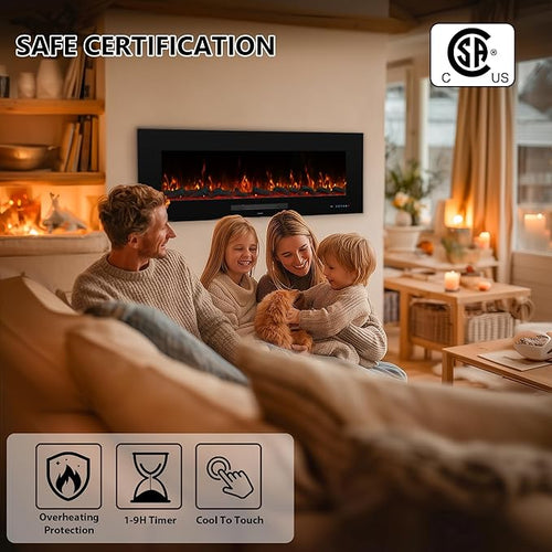 36" Electric Fireplace Inserts, Recessed & Wall Mounted Fireplace Heater Colorful Flame &Fuel, Remote Control Setting Dimer, Thermostat &Timer, Plug in &Hard-Wire Option, 750W/1500W, Black