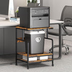 Arbuxzuy Large Printer Stand with Storage Shelf, 23.6" W x 18.9" D Printer Cart with Wheels, 3 Tier Mobile Printer Table for Home Office,Stands for Heat Press Scanner Fax (Brown)