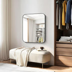 Bathroom Mirror, 30 x 24 inch Metal Framed Black Rectangle Mirror, Rounded Corner Rectangular Vanity Mirror, Wall Mounted Mirror for Modern Bedroom Living Room Hangs Horizontal or Vertical