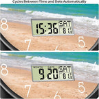 Modern Wall Clocks with Calendar and Date Ocean Wave Sea Beach Digital Clock Large Display Non-ticking Kitchen Silent Clock With Day and Temperature for Elderly Farmhouse Living Room Bathroom 12 Inch