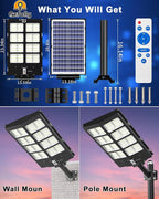 Gefolly SL-3800W Solar Street Light Outdoor 380000LM Wide Angle Commercial Parking Lot Lights Dusk to Dawn 6500K Flood Security Light IP67 Lamp for Basketball Court, Yard, Road