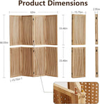 Leesinwing 4 Panel Wooden Room Dividers, 5.6FT High Plug-in Folding Screen Made of Natural Wood, Pegboard Display for Bedroom and Shopping Malls and Jewelry Stores, Light Brown
