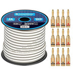 InstallGear 14 Gauge Speaker Wire with Banana Plugs - 100ft White Cable for Outdoor, Automotive & Marine