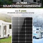 HQST 2pcs 100W 12V Monocrystalline Solar Panel, Up to 25% High Efficiency Module, Waterproof for RVs, Motorhomes, Cabins, Marine, Boat and Any Other Off Grid Applications-Upgrade Version