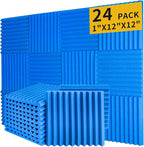 Saiqiang Blue Acoustic Panels 24 Pack 1 x 12x 12 Inches Sound Proof Foam for Wall Soundproof Noise Cancelling Wedge Studio Foam Panels Sound Absorbing High Density