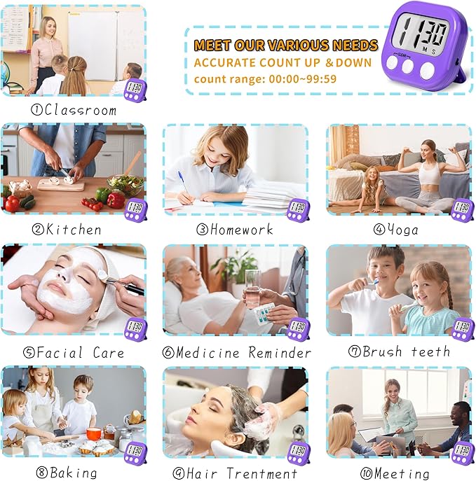 Classroom Timers for Teachers Kids Large Magnetic Digital Timer Teacher Supplies 6 Pack-Pink Purple