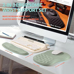 KUOSGM 2-in-1 Ergonomic Set, Wave Rise Keyboard Wrist Rest and Massage Bulge Slope Mouse Pad Wrist Support, Cushion Memory Foam Integrated to Relieve Wrist Pain, Light Green