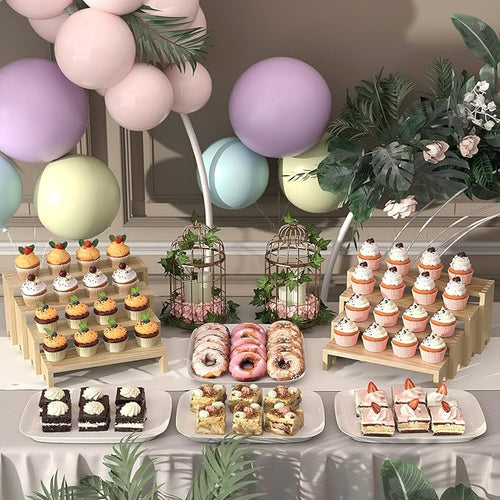 4 Set Large Wooden Tiered Riser Display Stands for Vendor Events,Stackable Perfume Organizer Cologne Stand for Men Women,Wooden Cupcake Dessert Stand,Wood Dessert Table Display Set,Food Display Risers for Party（12-11.2-10.4-9.6IN）