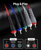 BlueRigger Component Video Cable with Audio (20FT, RCA- 5 Cable, Supports 1080i) - Compatible with DVD Players, VCR, Camcorder, Projector