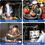 Floor Overhead Phone Tripod with Rechargeable Light for Cooking Videos, Move Around Phone Stand with Ring Light Content Creator Video Recording Selfie Photography TikTok Youtube Compatible with iPhone