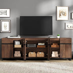 Wampat Modern TV Stand for 100 inch TVs, 3 in 1 Entertainment Center Console with Adjustable Shelves and Metal Base for Living Room, Bedroom, Brown | 3 in 1