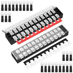 Joinfworld 35A Terminal Block 12 Position Screw Terminal Strip Dual Row with Cover and 12 Position Pre-Insulated Terminal Jumper Block - 2pcs