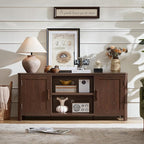 Joaxswe Farmhouse 55" Entertainment Center, Dark Walnut Tv Stand with Adjustable Shelves & 2 Door Storage,Wood Media Console Cabinet for TVs Up to 65 inches, Rustic Tv Stands for Living Room,Bedroom