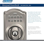 SCHLAGE BE365 CAM 622 Keypad Electronic Deadbolt, Matte Black