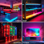 LAFULIT 8 PCS RGB Under Cabinet Lights Kit, App and Remote Control Led Strip Lights, Music Sync Color Changing Led Lights, Plug in Light for Cabinet, Counter, Shelf, Bookcase, 13ft
